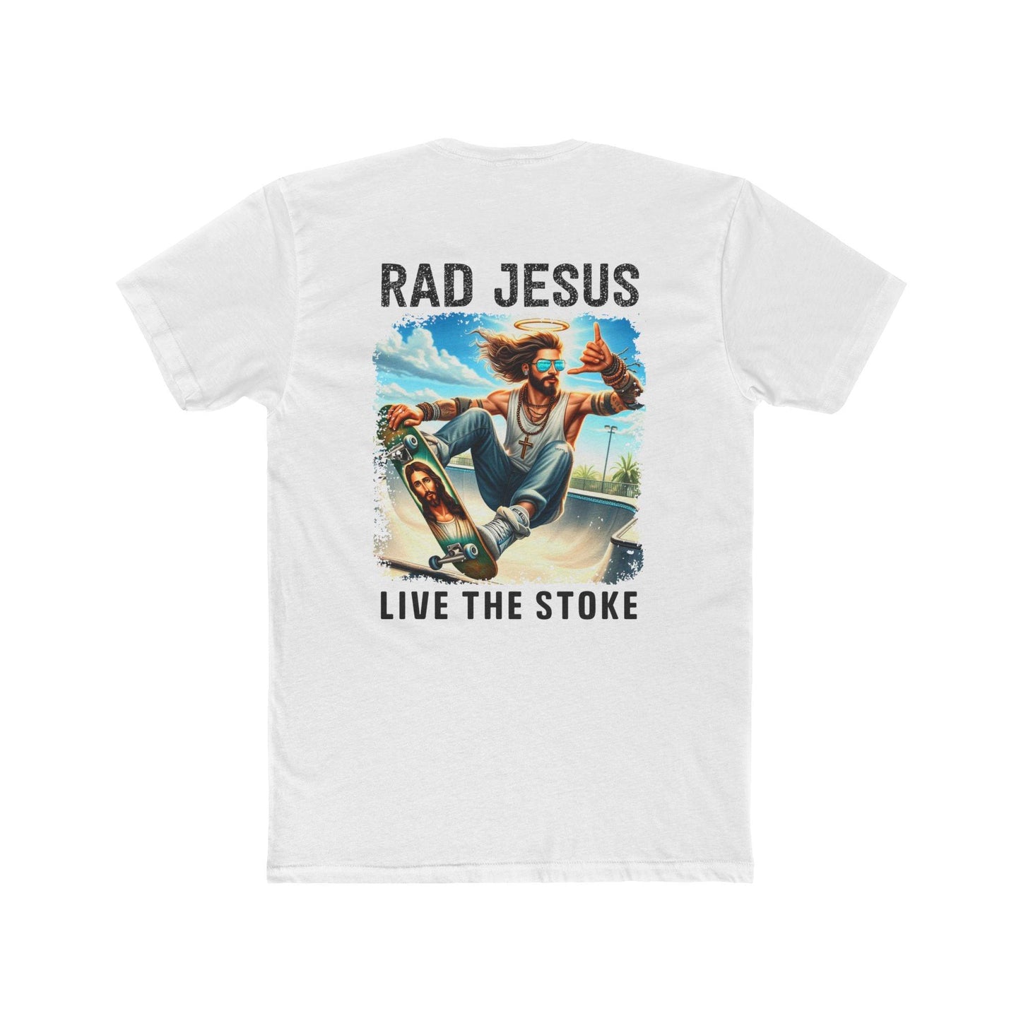 back of white double sided skater t-shirt