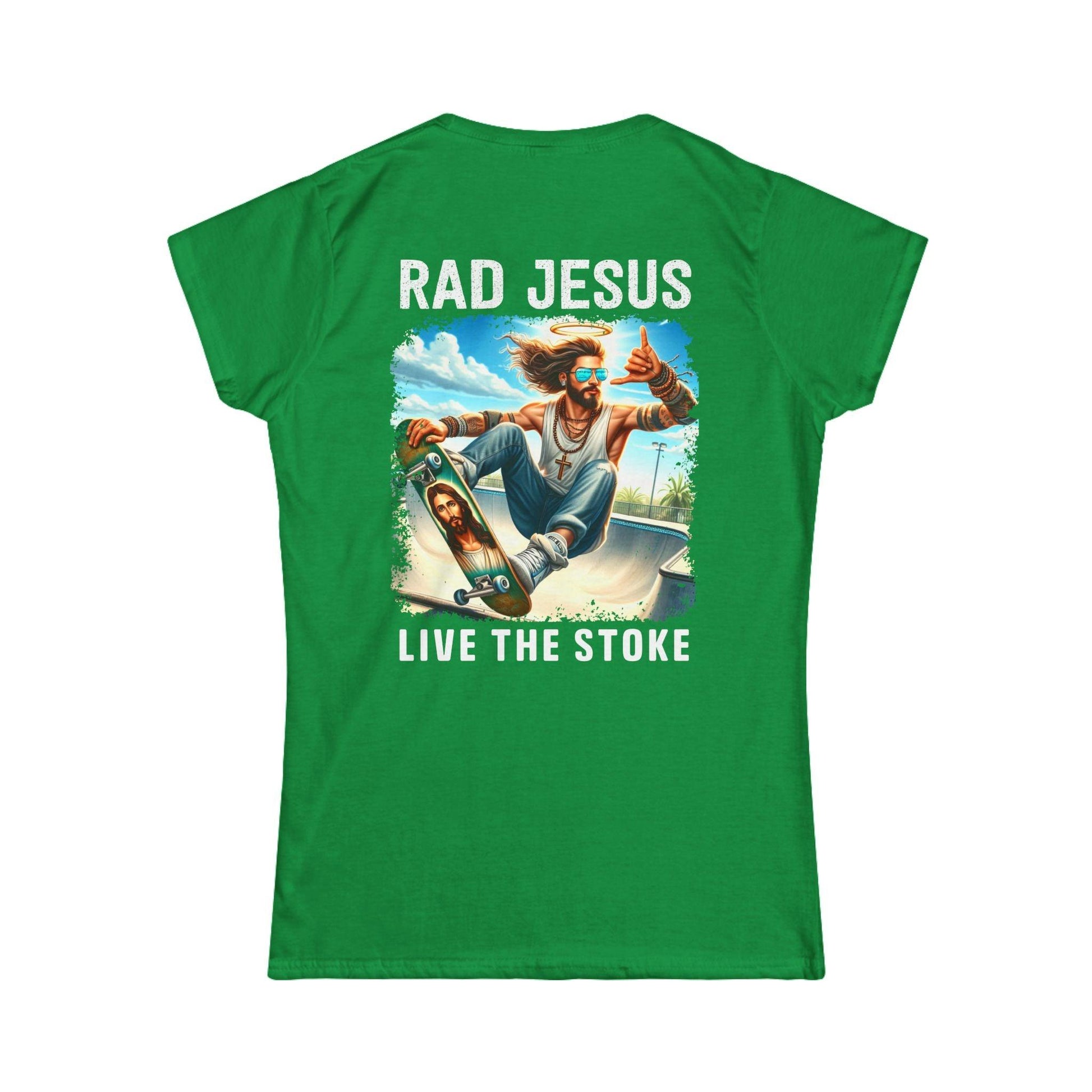 back of green women's double sided shirt