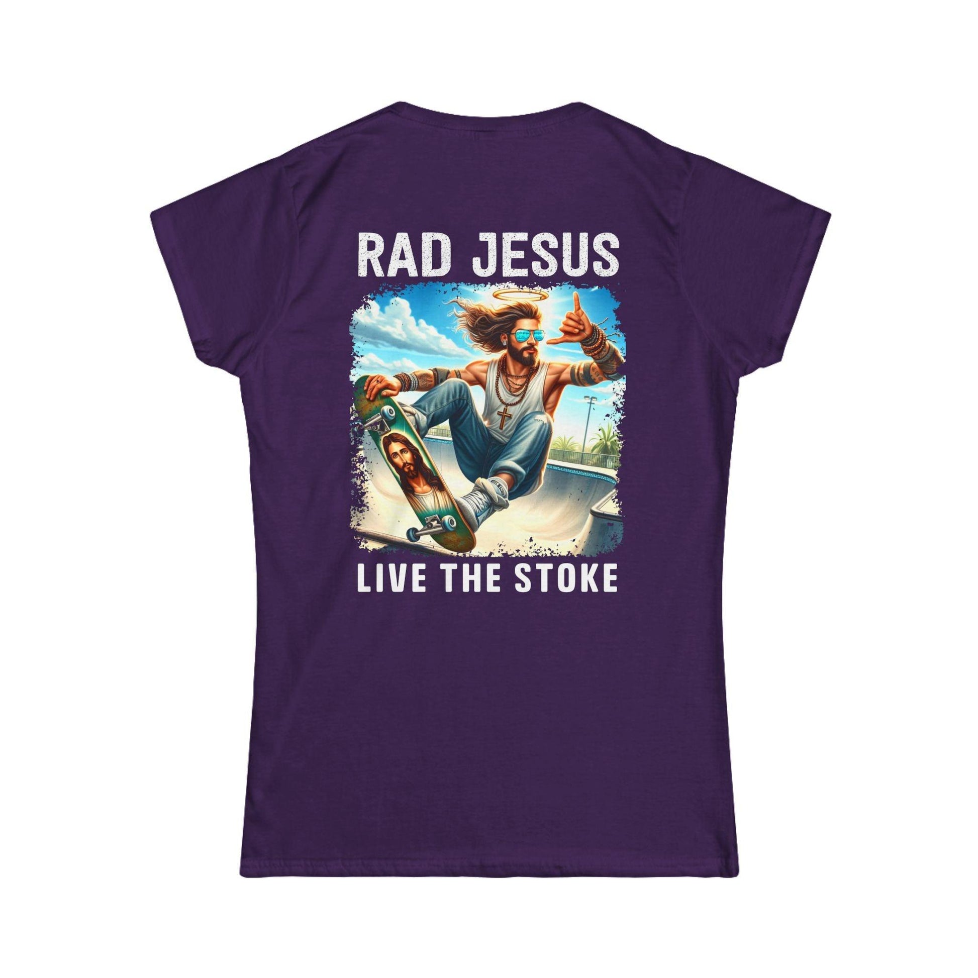 back of purple women's double sided shirt