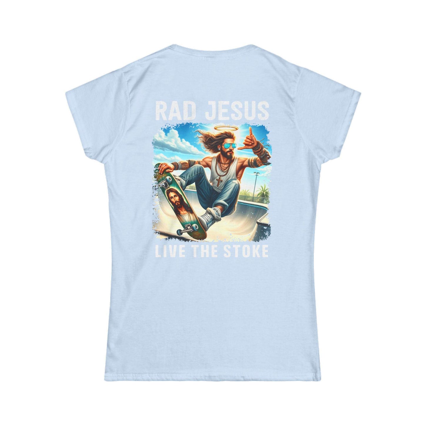 back of sky blue women's double sided shirt