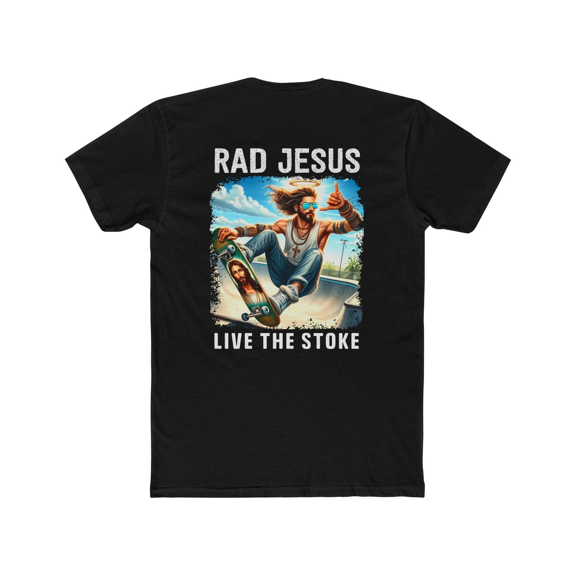front of black double sided skater t-shirt