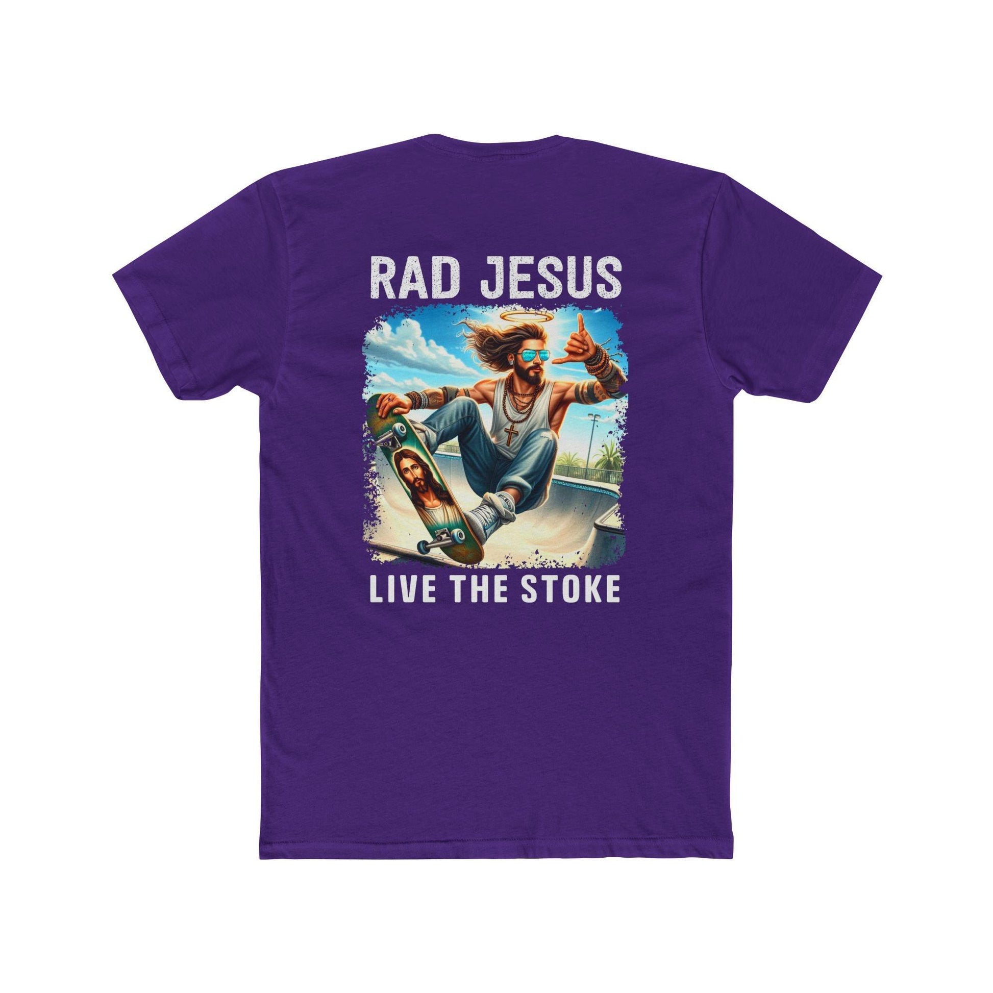 front of purple double sided skater t-shirt