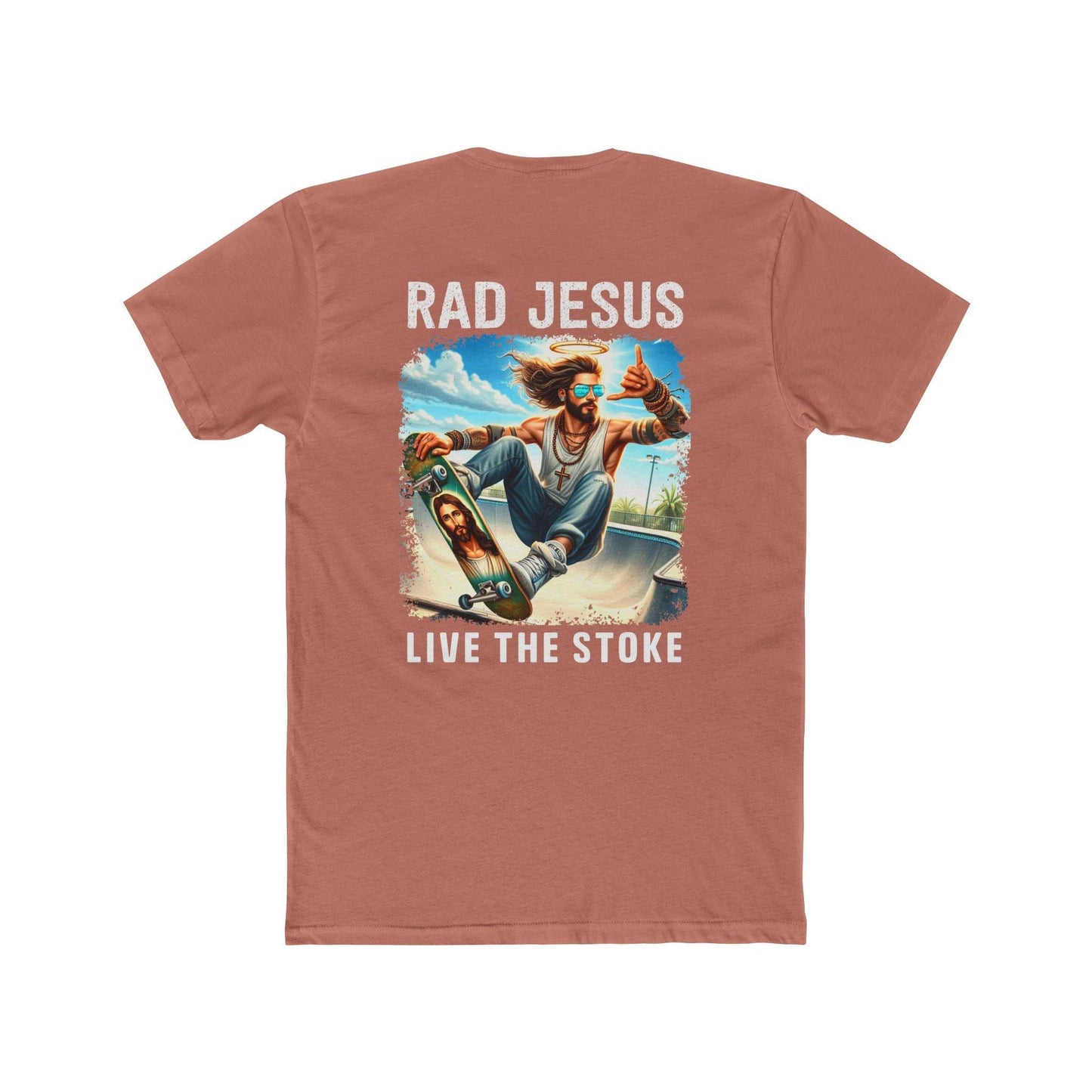 front of santa fe double sided skater t-shirt