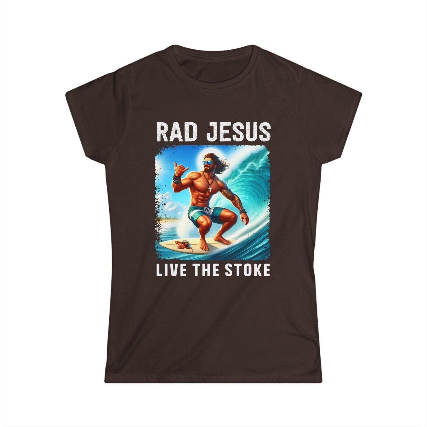 brown front print women's surf shirt