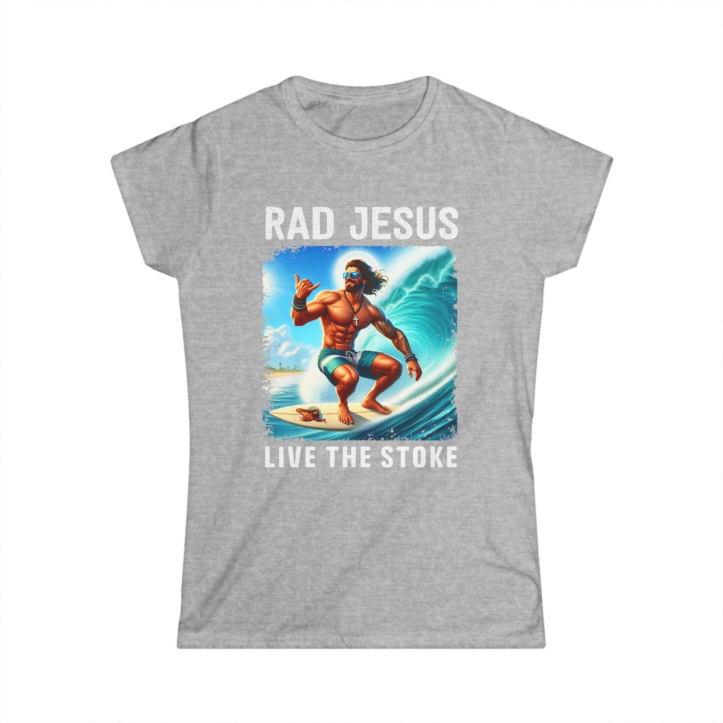 light grey front print women's surf shirt