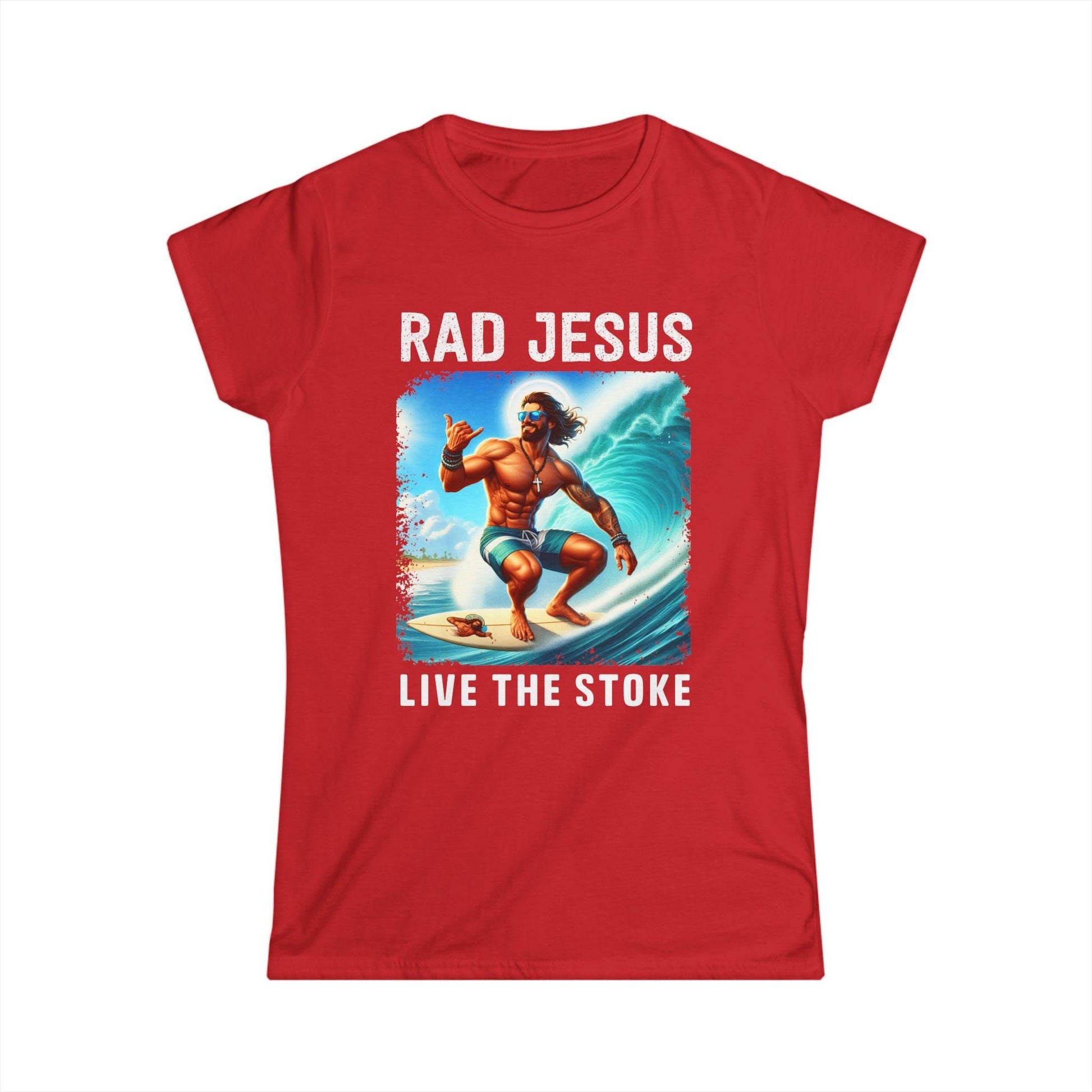 red front print women's surf shirt