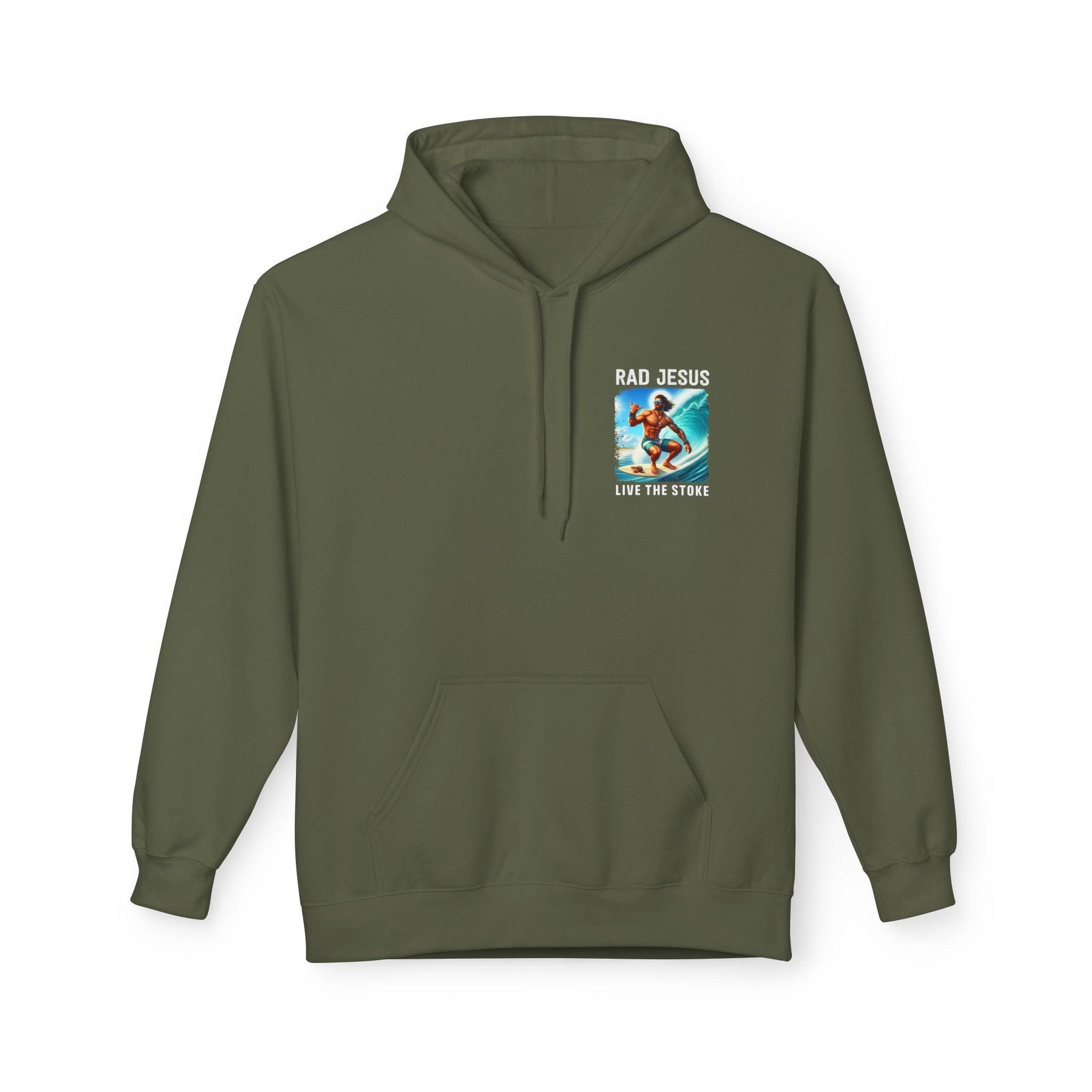 olive green pocket print surfer hoodie