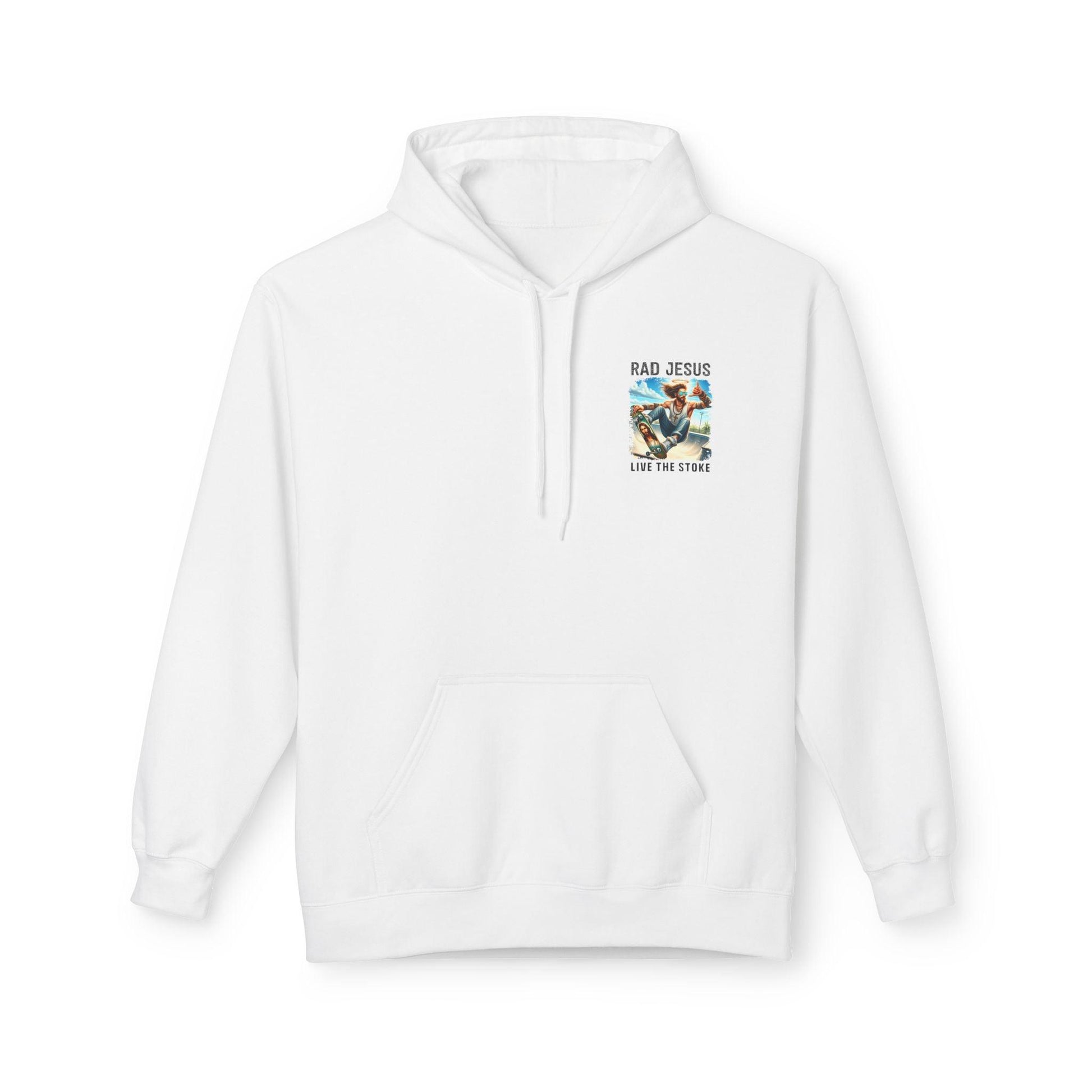 white pocket print surfer hoodie
