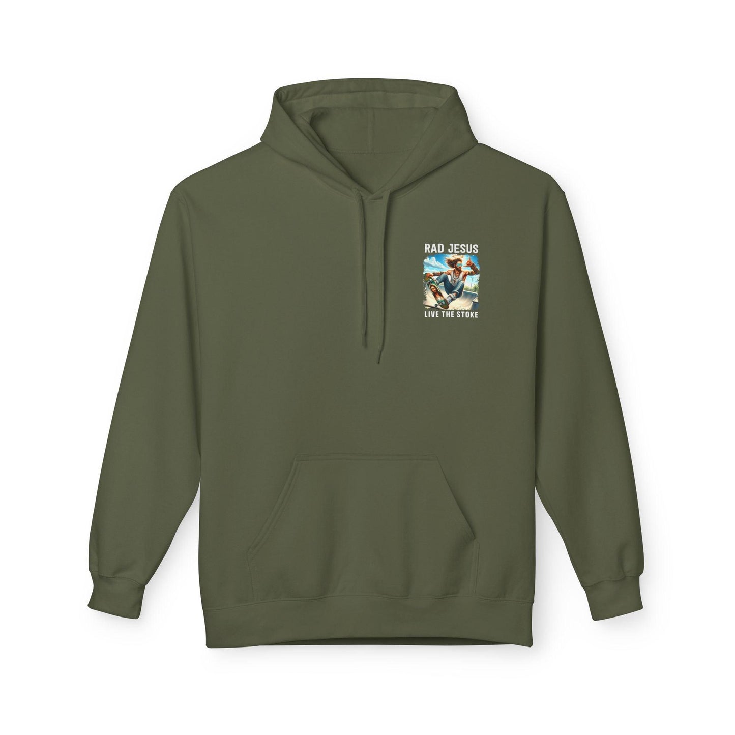 olive green pocket print hoodie