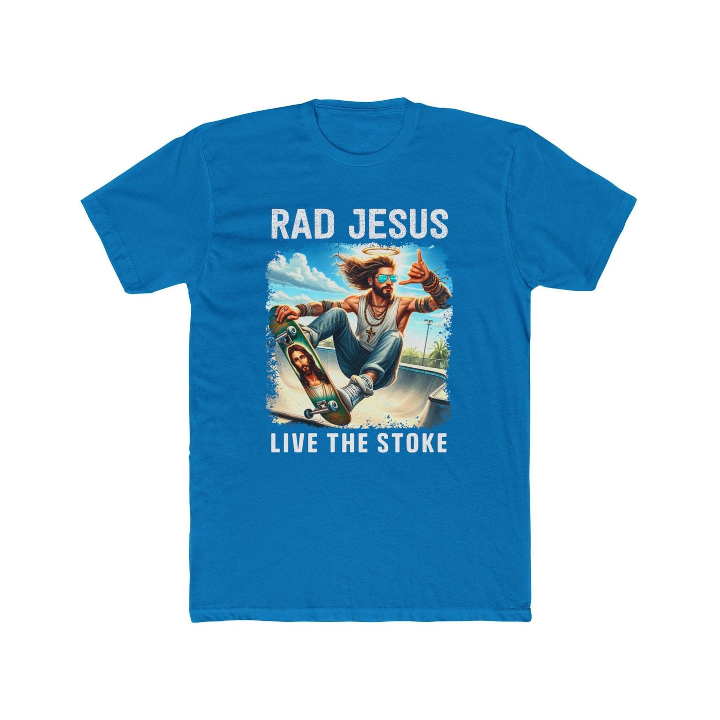blue front print skater shirt