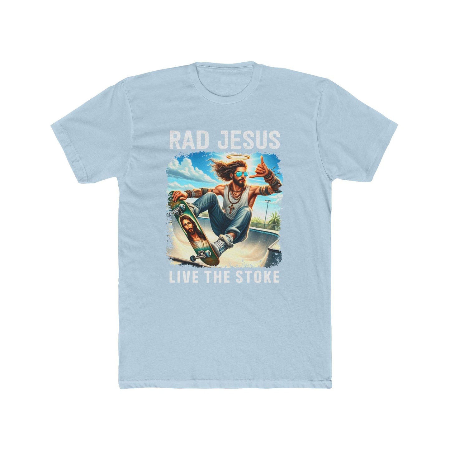 sky blue front print skater shirt