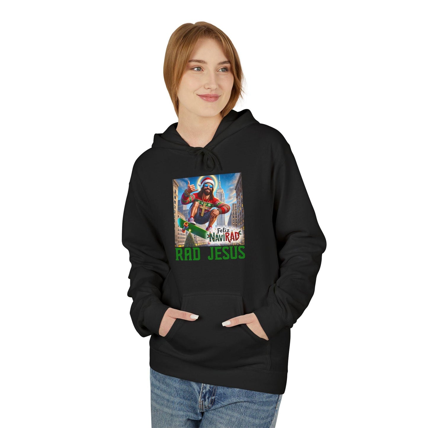 woman wearing black Feliz NaviRAD hoodie