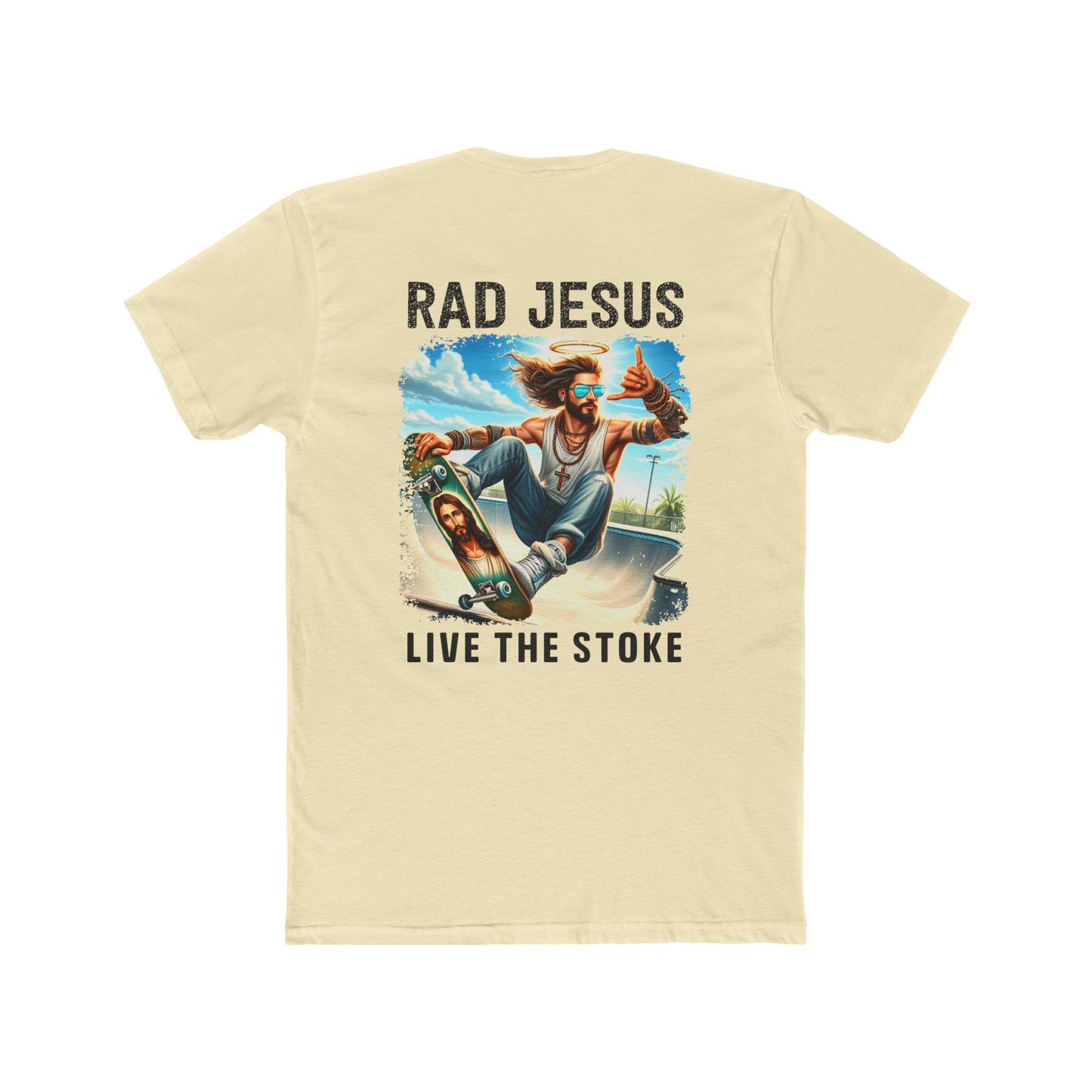 Rad Jesus Logo - Double Sided Skater T-Shirt - Rad Jesus Front, Skater Back