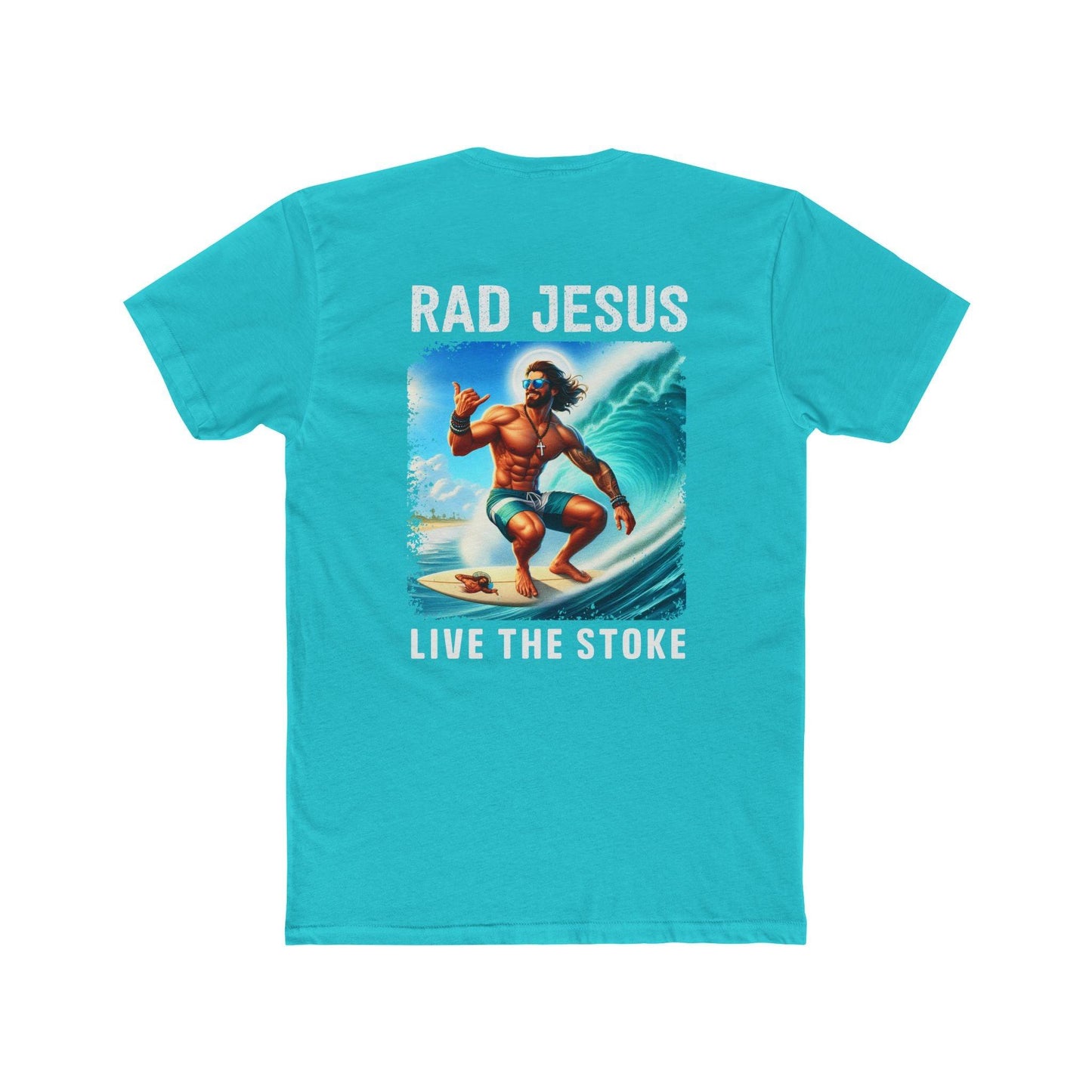 back of aquamarine double sided surf shirt 
