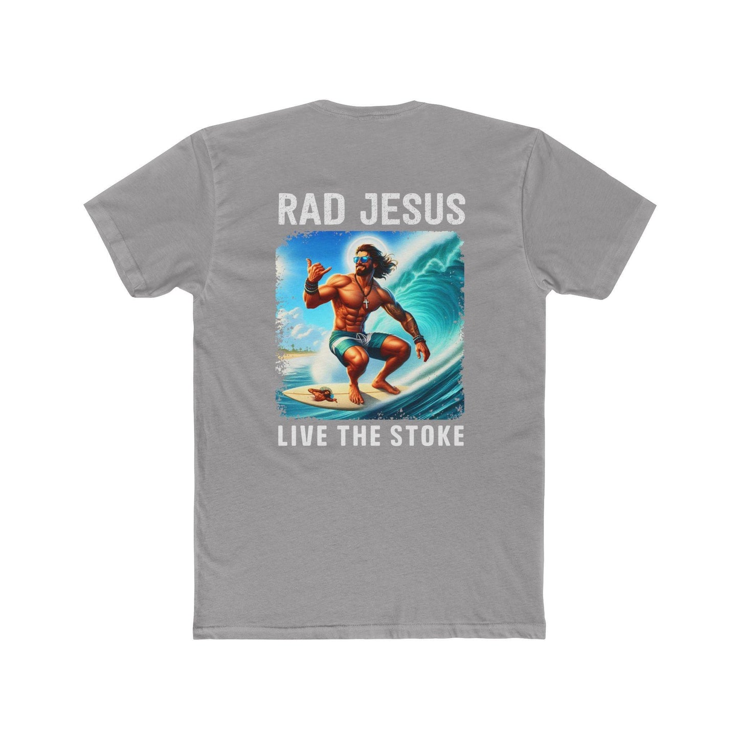 back of grey double sided surf shirt 