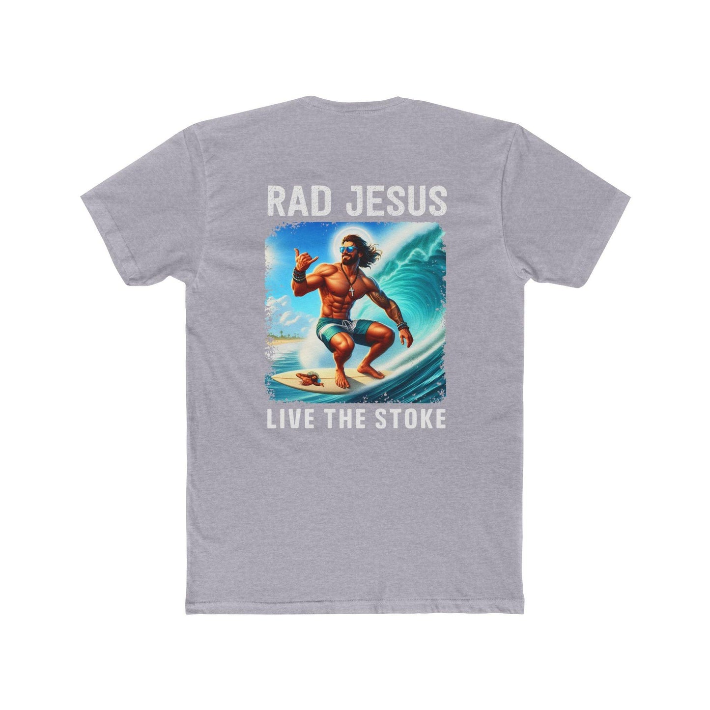 back of double sided surf shirt in light grey