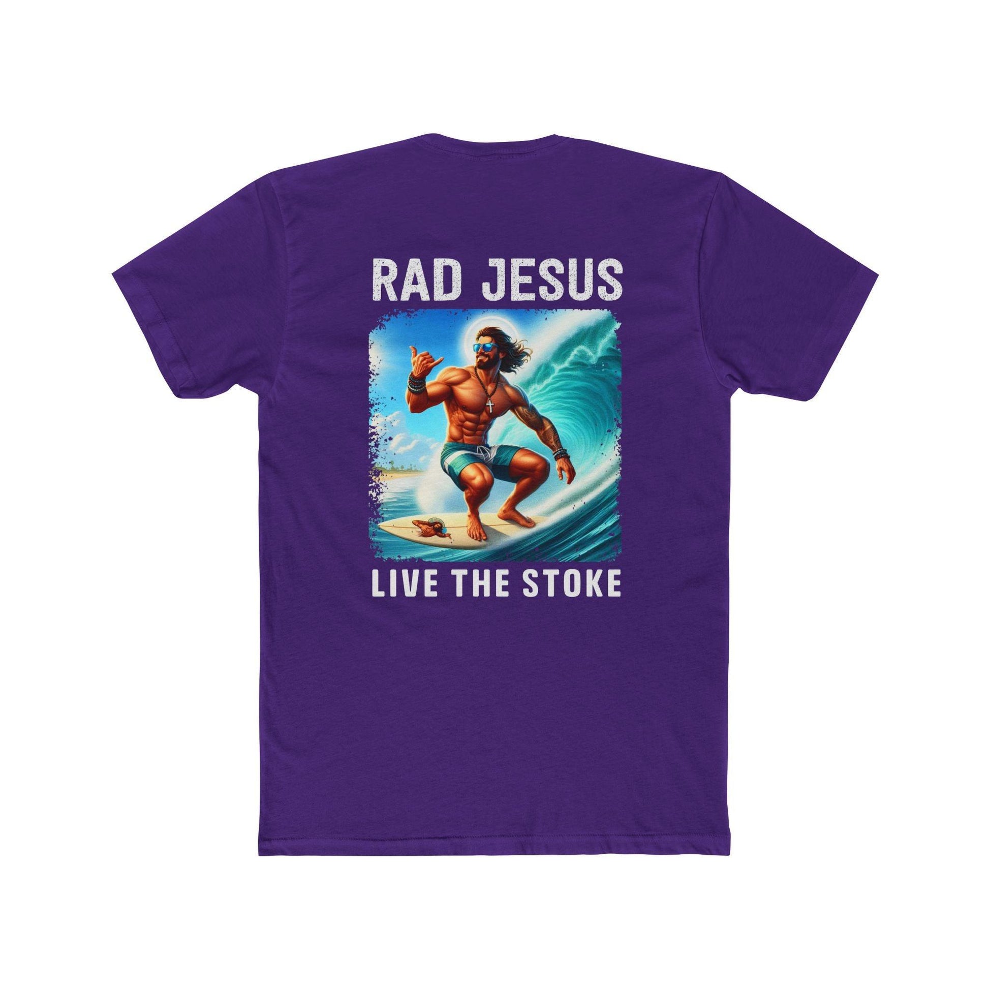 back of purple double sided surf shirt 