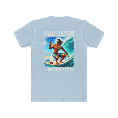back of sky blue double sided surf shirt 