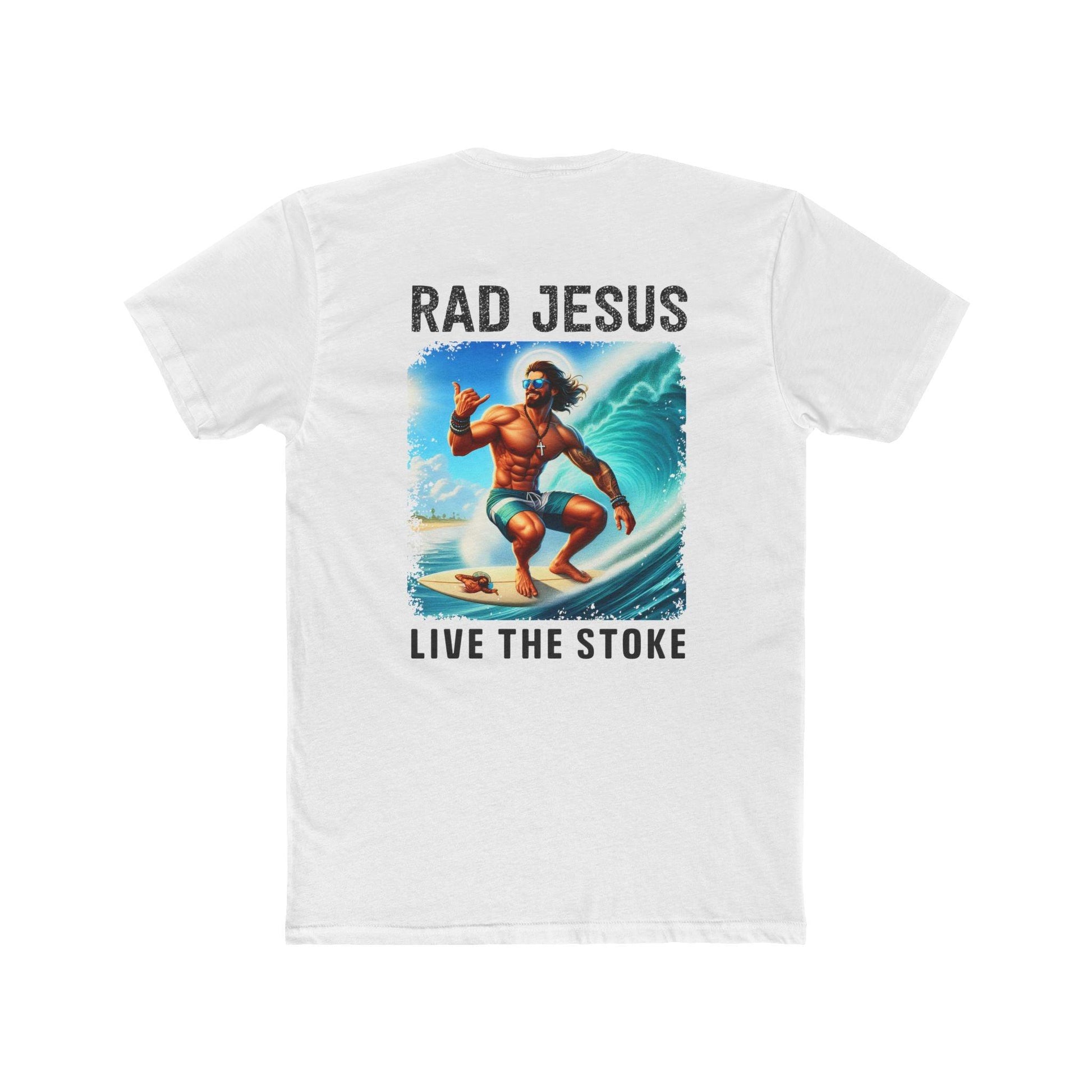 back of white double sided surf shirt 