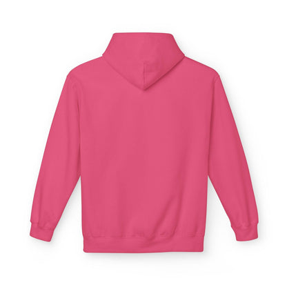 back of pink left pocket print hoodie