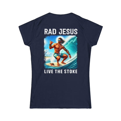 back of navy blue women's 2-sided surf tee