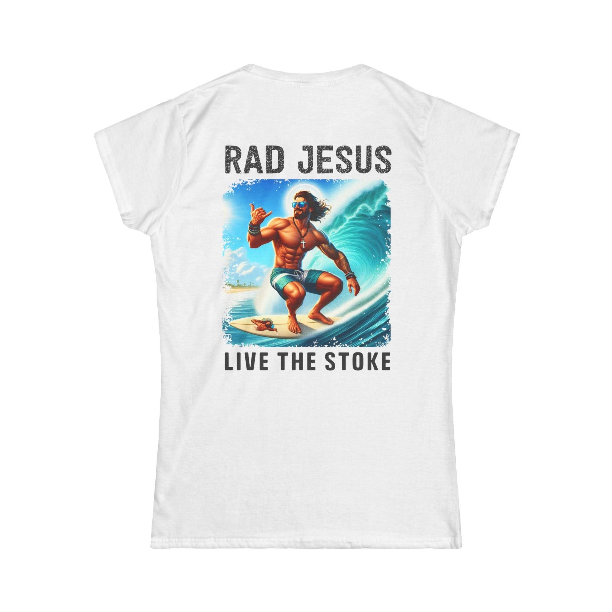 back of white women's 2-sided surf tee