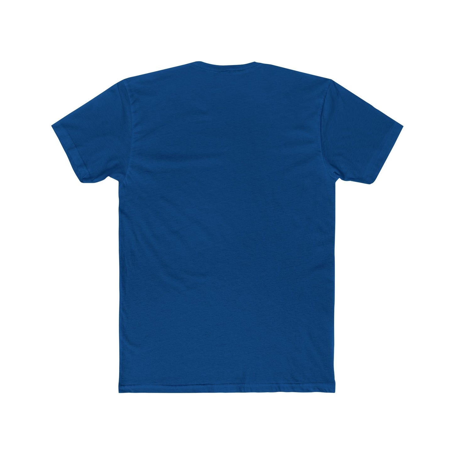 back of darker blue left chest print skater shirt 