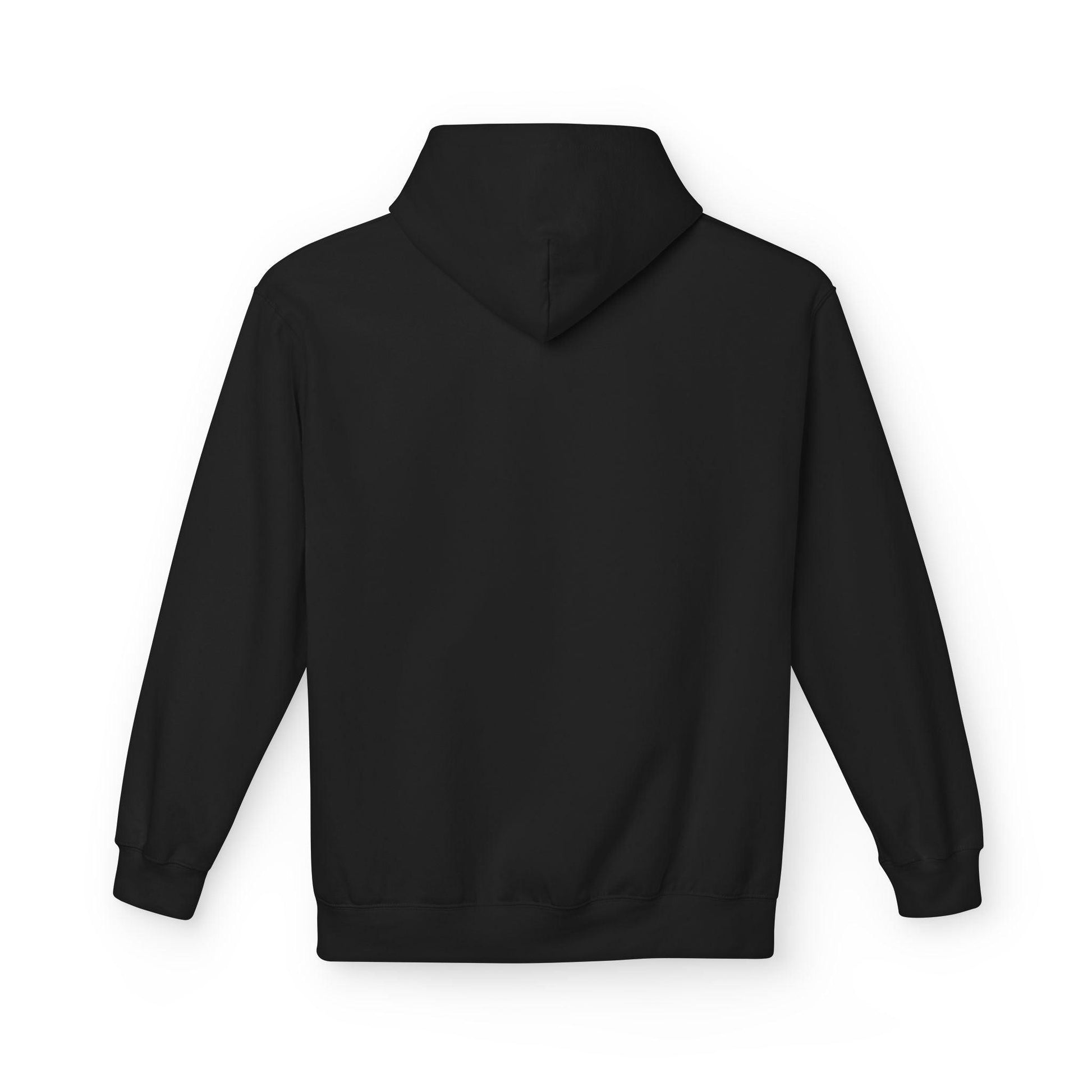 back of black pocket print hoodie