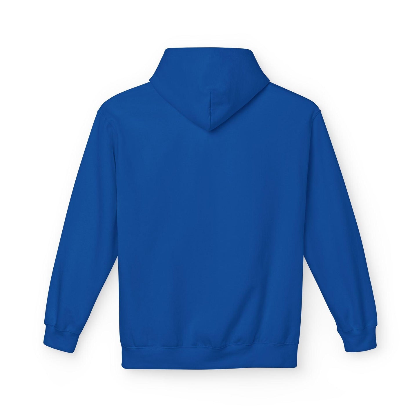 back of blue pocket print hoodie
