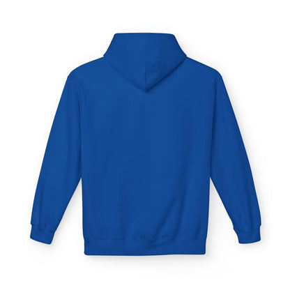 back of blue pocket print hoodie