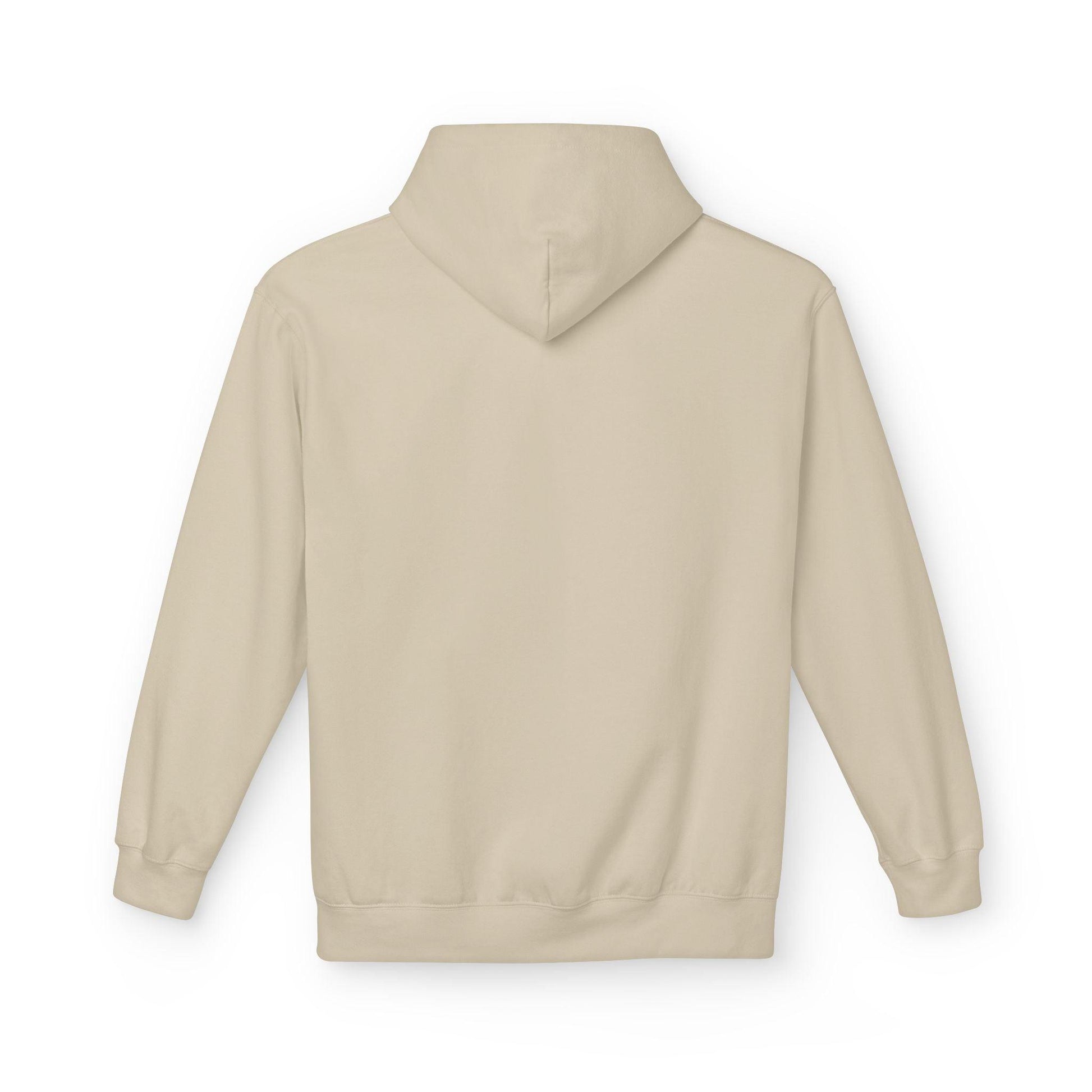 back of creme pocket print hoodie 