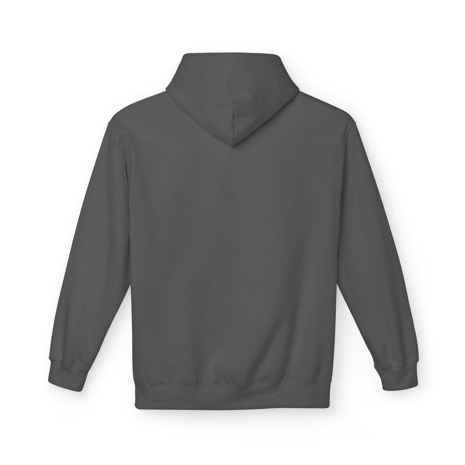 back of grey pocket print hoodie