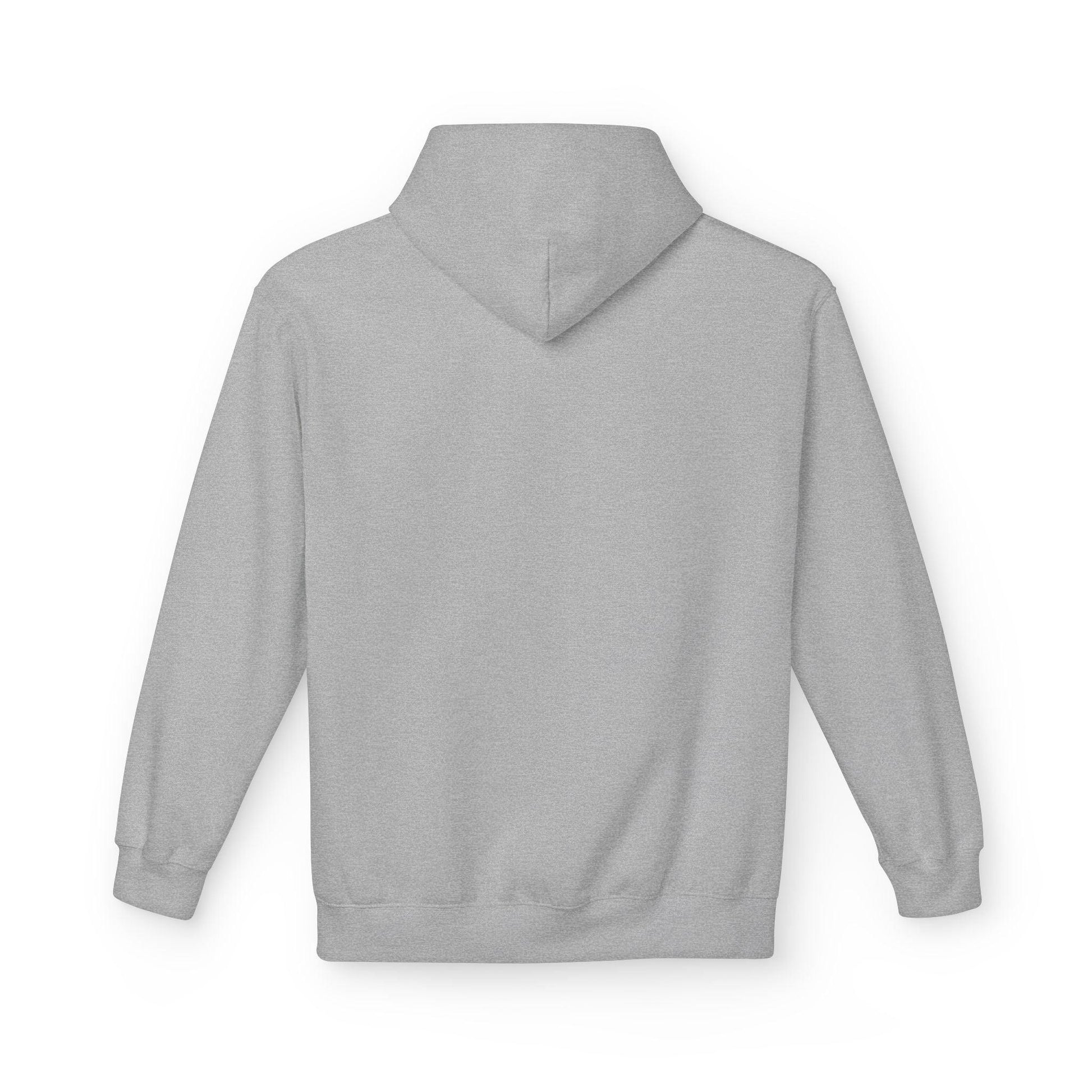 back of light grey pocket print hoodie