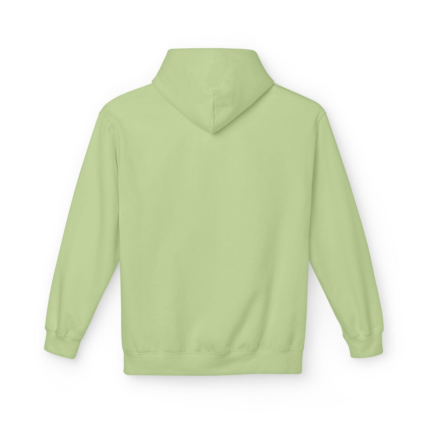 back of lime green pocket print hoodie