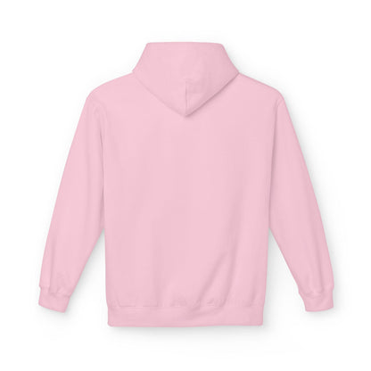 back of pink pocket print hoodie