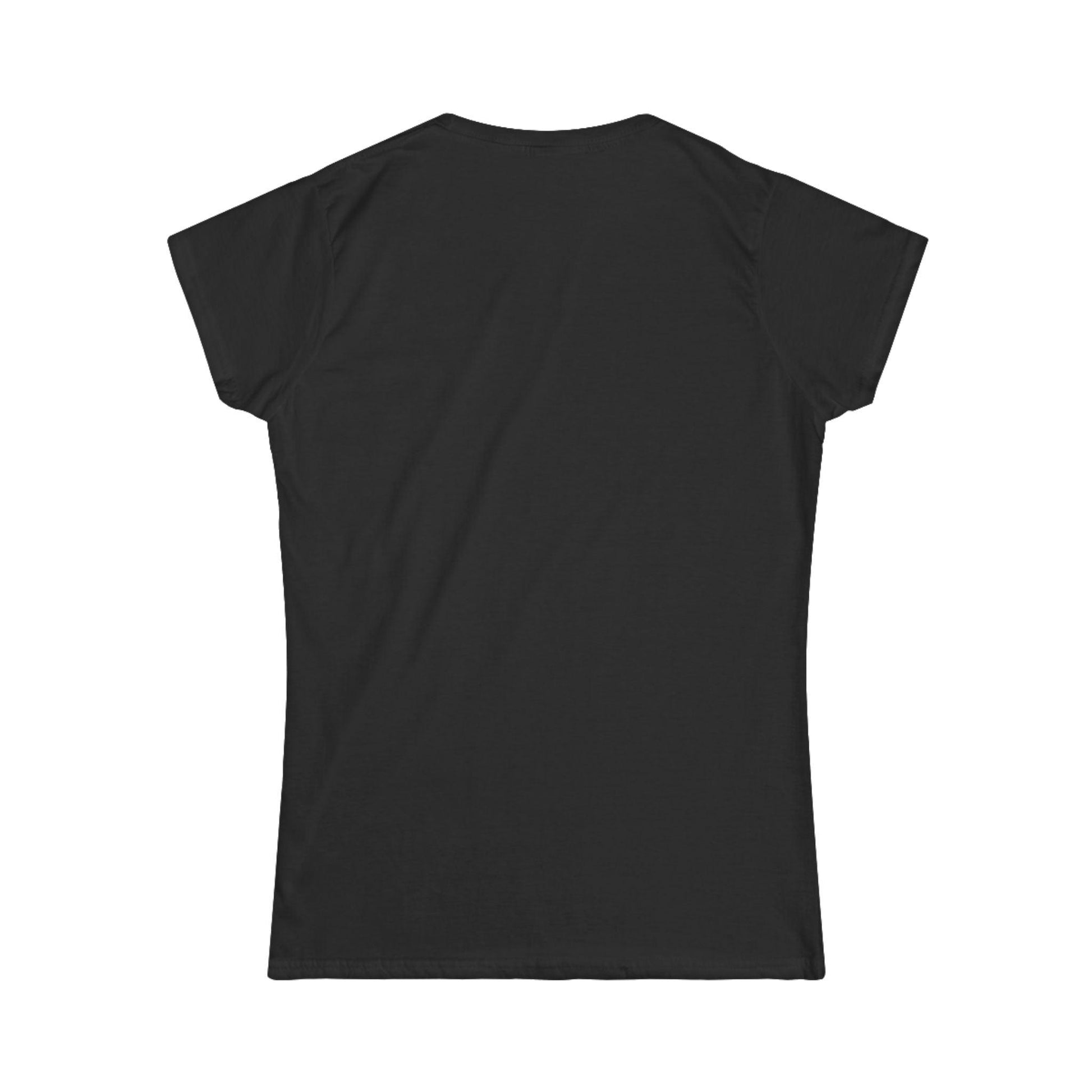 back of black front print women's graphic tee