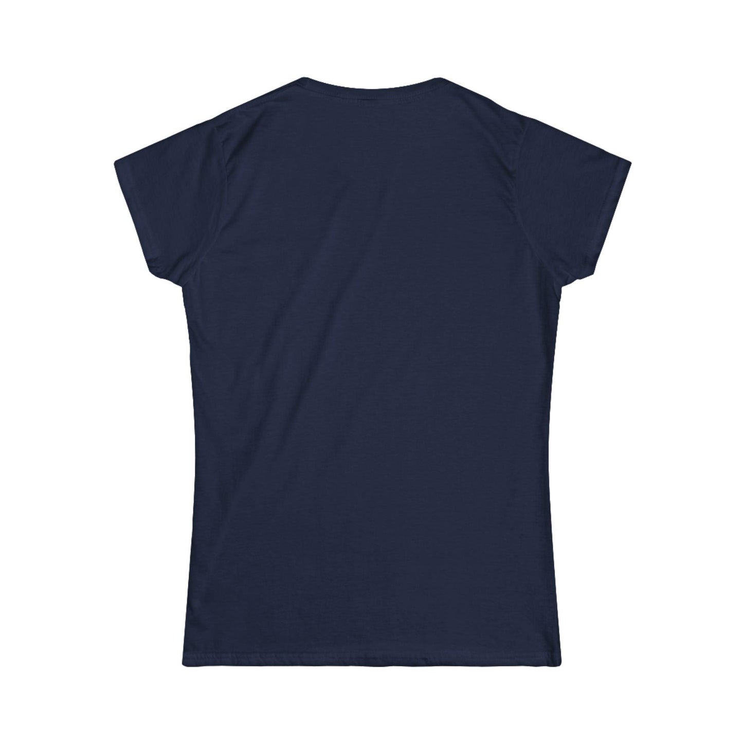 back of navy blue women's left chest print