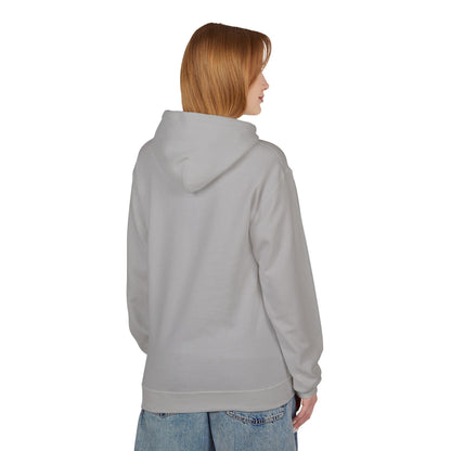 back of woman wearing grey air jesus hoodie