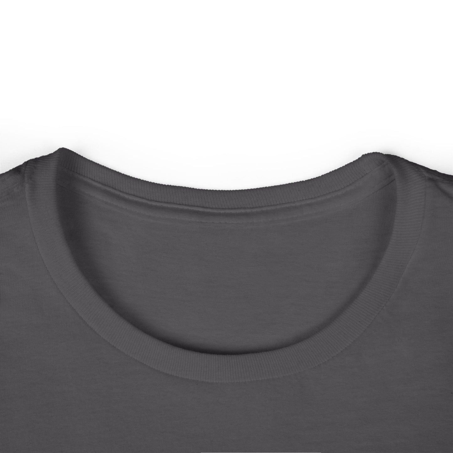 collar of dark grey women's graphic t-shirt 