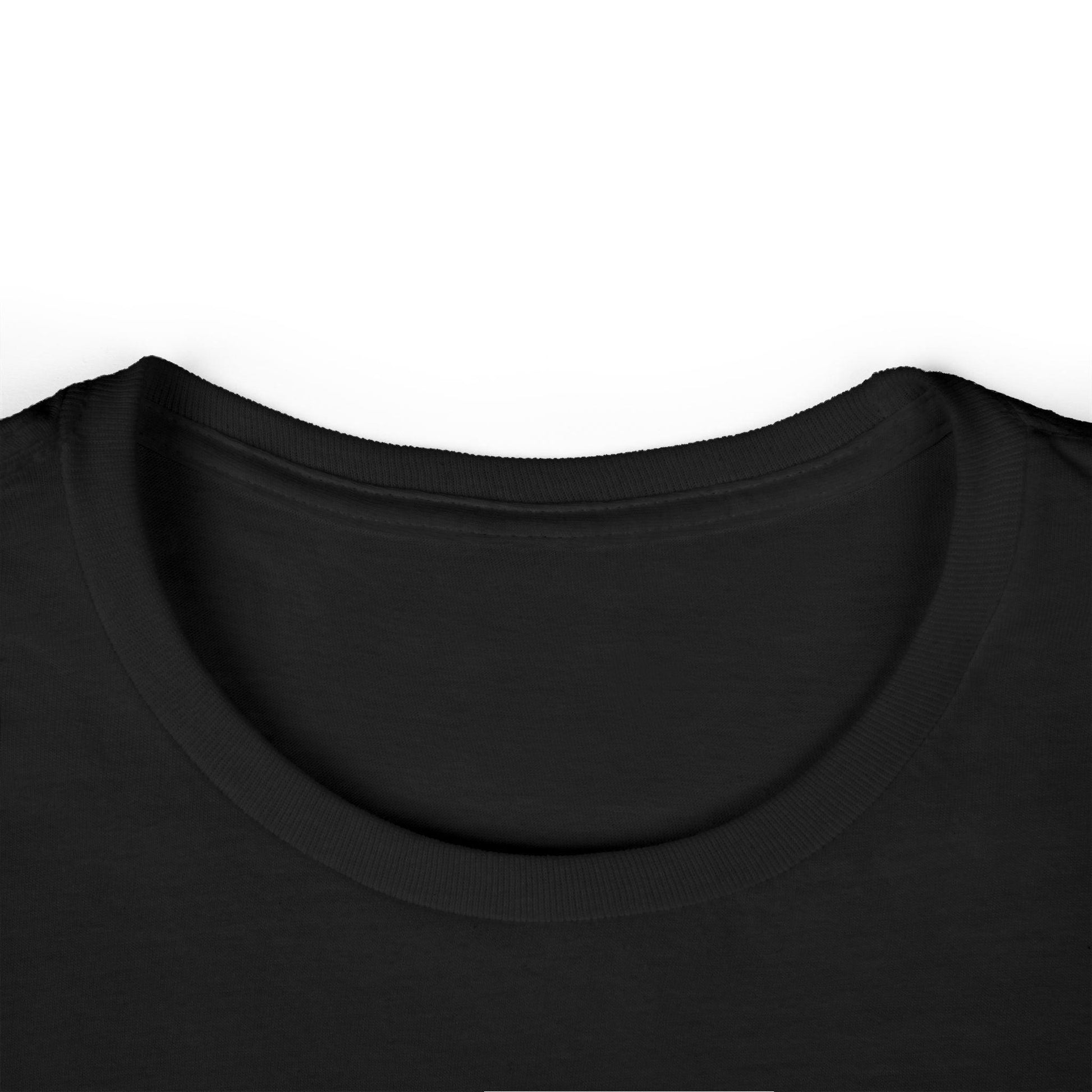 collar of black front print women's graphic tee
