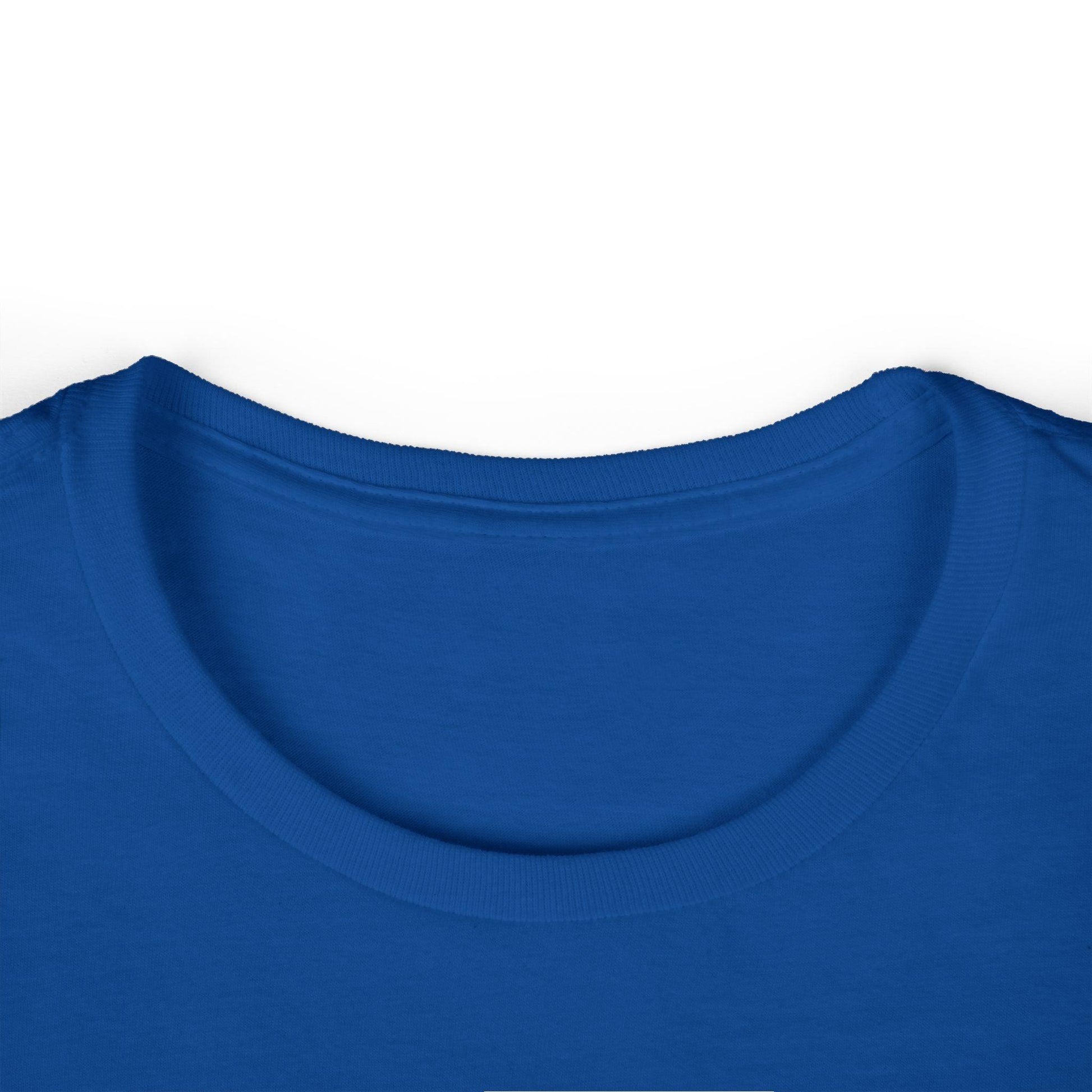 collar of blue front print women's graphic tee