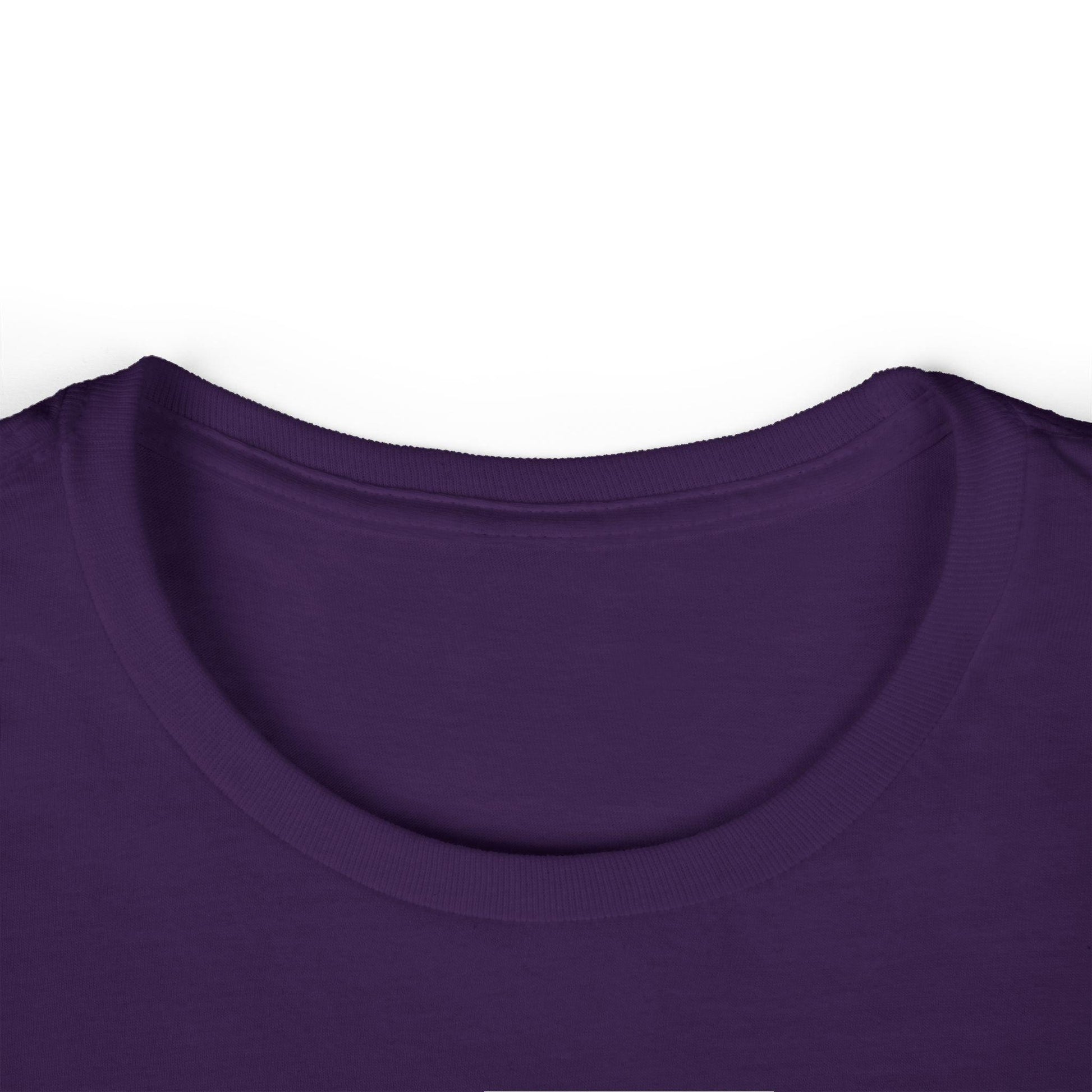collar of purple front print women's graphic tee