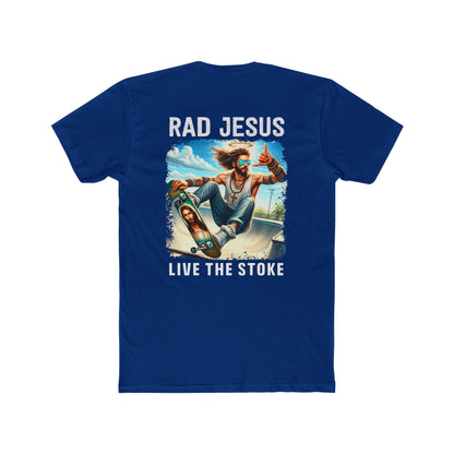 front of darker blue double sided skater t-shirt