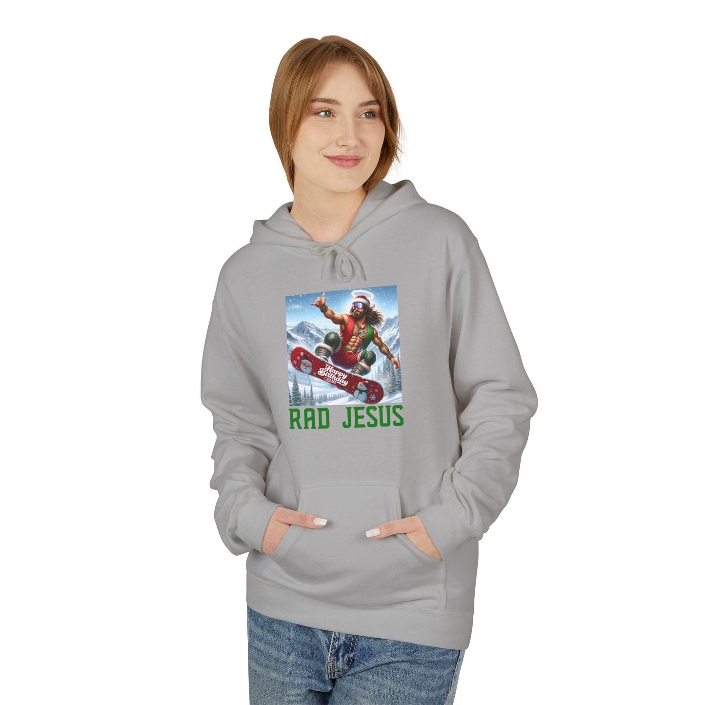 front of woman wearing grey snowboarding hoodie