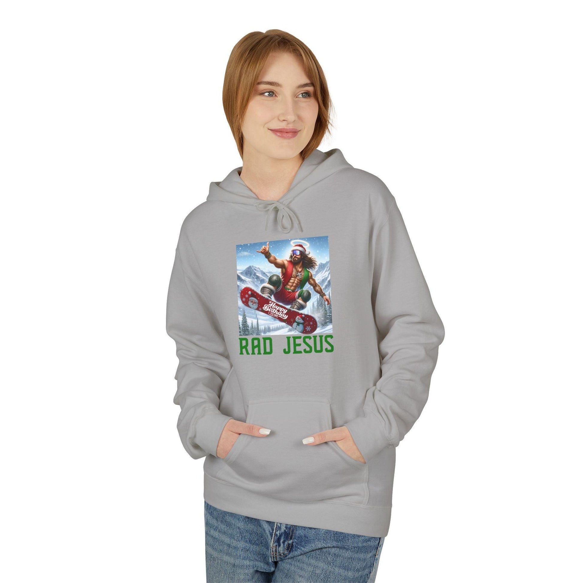 front of woman wearing grey snowboarding hoodie