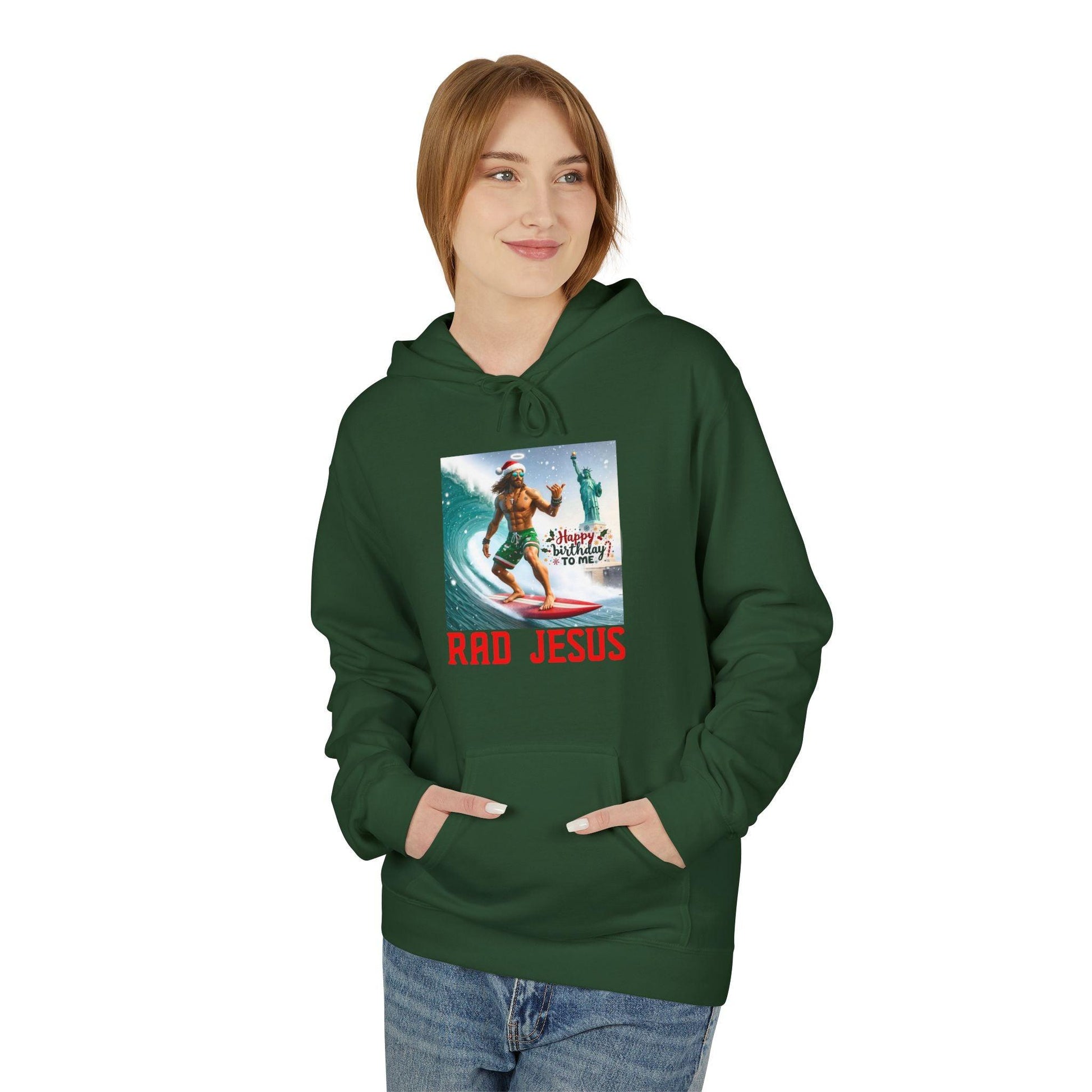 front of woman wearing green surfing hoodie
