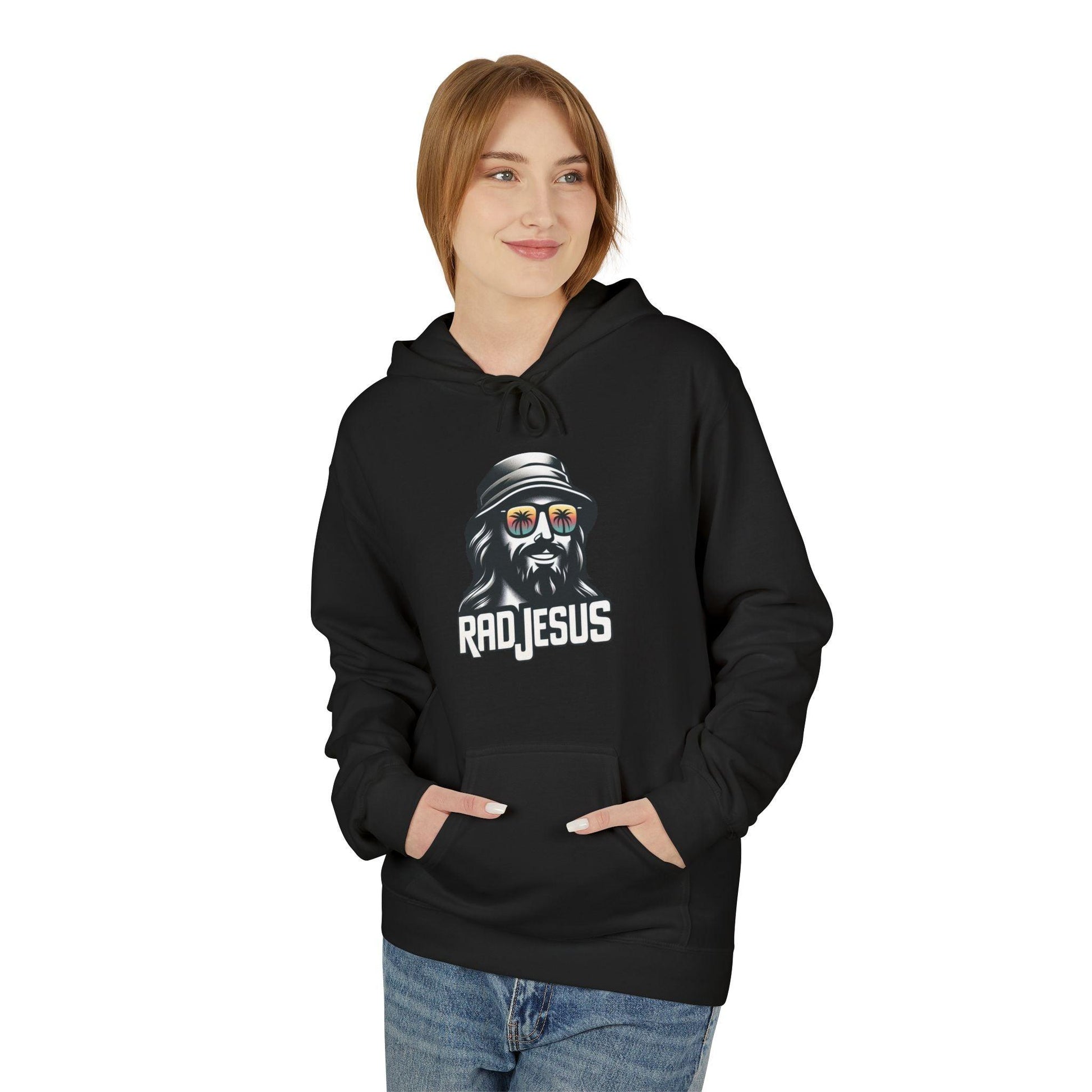 front of woman wearing black graphic hoodie