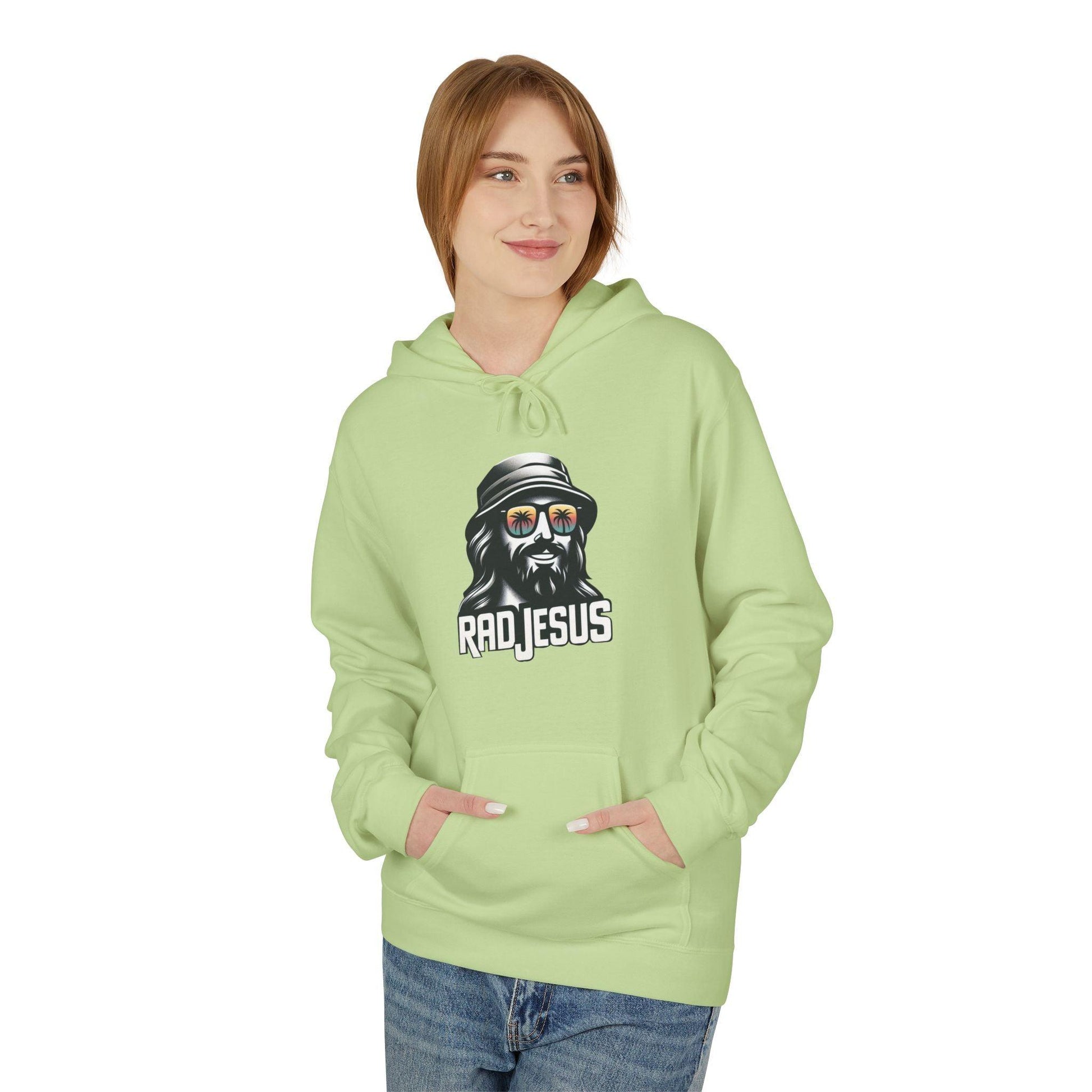front of woman wearing lime green graphic hoodie