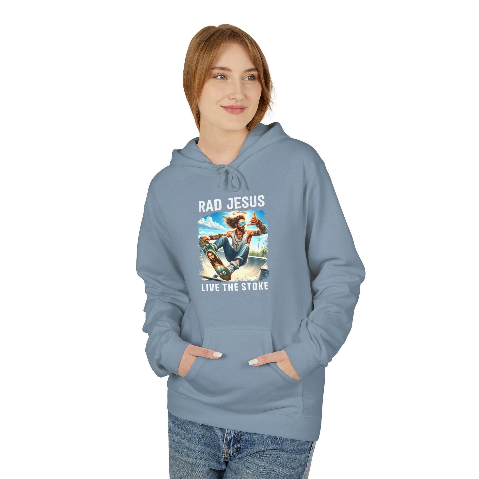 front of woman wearing regent gray skateboarding graphic hoodie