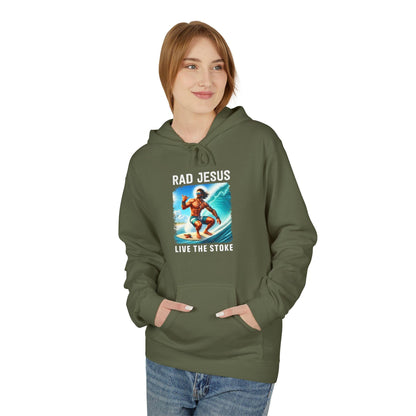 front of woman wearing olive green surfer hoodie
